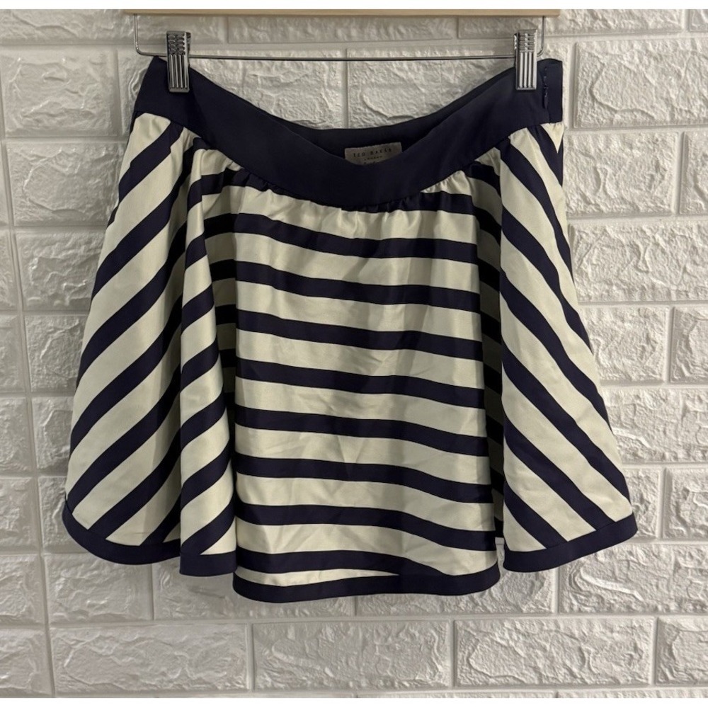 TED BAKER LONDON‎ JUST FOR YOU WOMENS SKIRT SIZE 3 BLUE WHITE STRIPES HAS POCKET